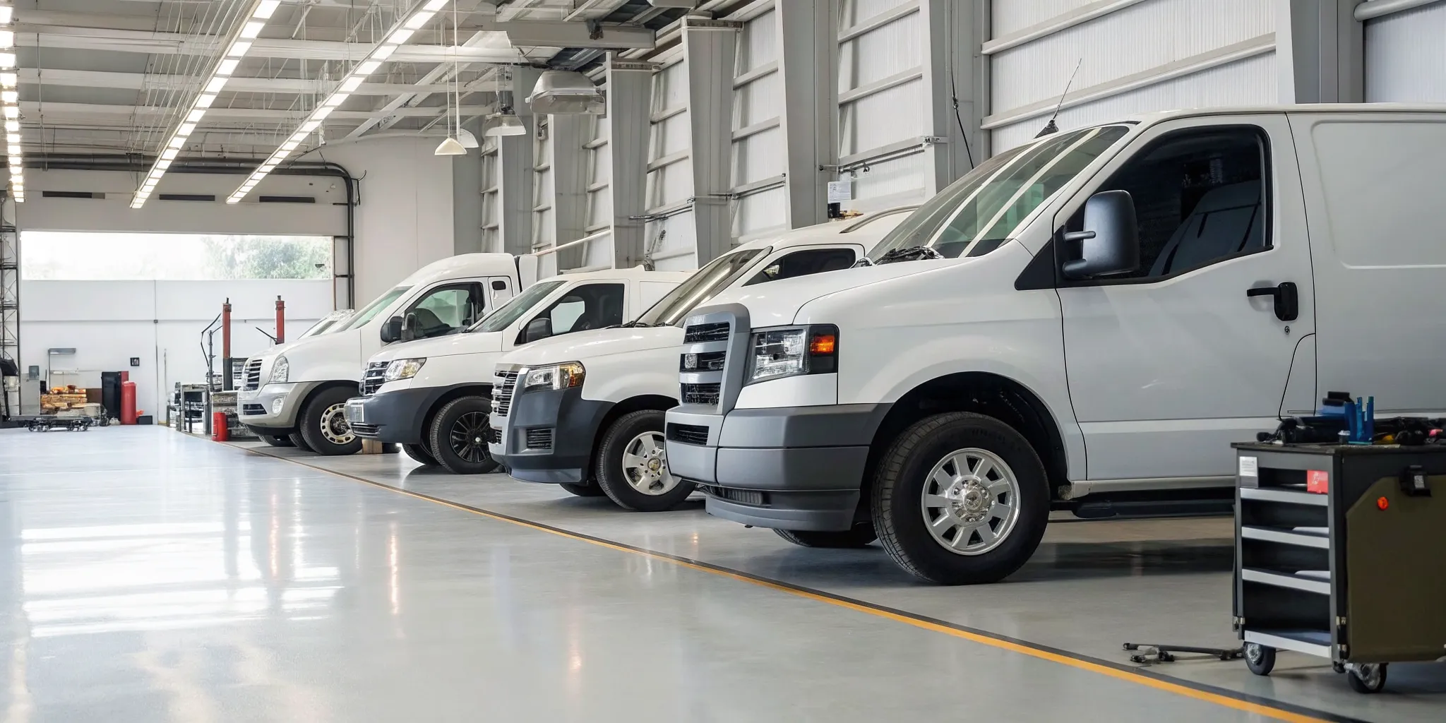 Fleet maintenance service for commercial vans in a Las Vegas repair shop.