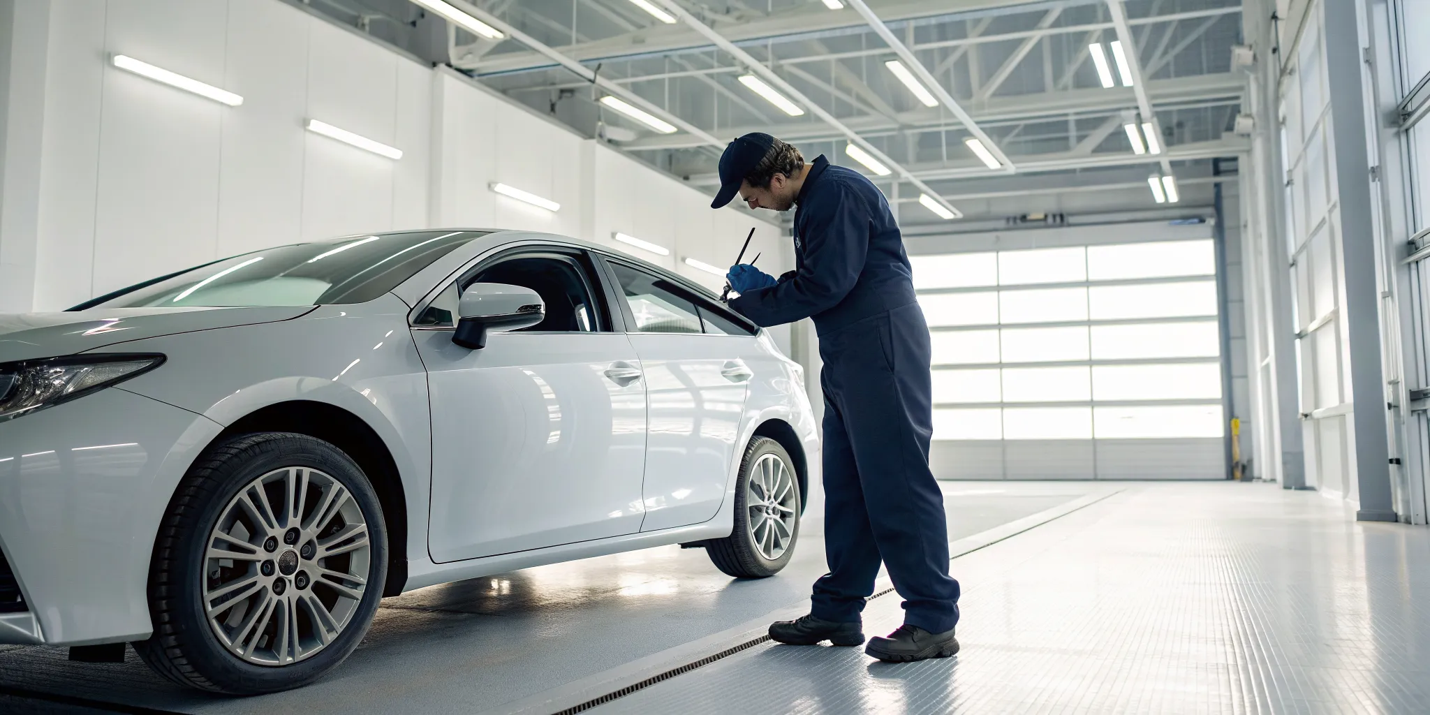 A mechanic follows a vehicle inspection plan to ensure a car is safe for the road.