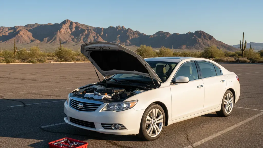 Rideshare driver checking vehicle maintenance in Las Vegas
